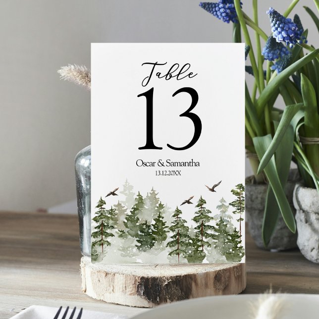 Tarjeta De Mesa Bosque verde acuático de invierno moderno con niev (Subido por el creador)