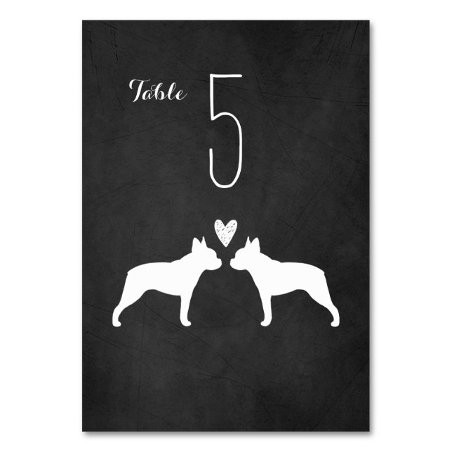 Tarjeta De Mesa Boston Terrier Dog Silhouettes Boda Recepción (Anverso)