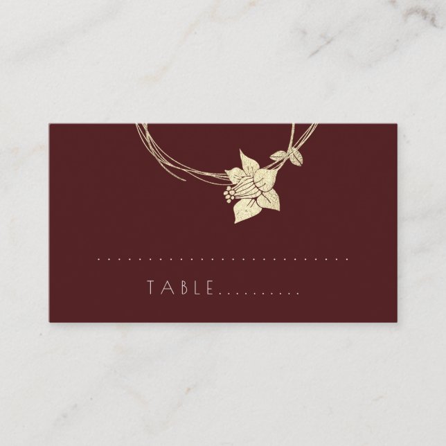 Tarjeta de mesa botánica de oro de flores de marró (Anverso)