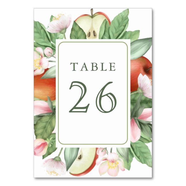 Tarjeta De Mesa Botanical Floral Red Apple Orchard Wedding (Anverso)