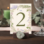 Tarjeta De Mesa Botanical Wedding Table Number Card<br><div class="desc">Add a charming botanical detail to your reception tables with this elegant wildflower wedding table number card. Surrounded by a delicate frame of soft pastel florals and greenery, this design brings a romantic garden-inspired feel to your wedding décor. The graceful botanical border features gentle sprigs of lavender, blush blossoms, and...</div>