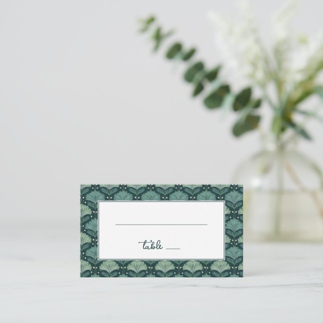 Tarjeta De Mesa Botánico Elegante Verde Teal (Anverso de pie)