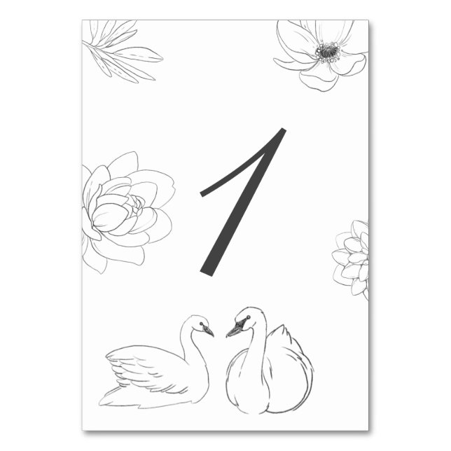 Tarjeta De Mesa Botánico Floral y Cisne (Reverso)