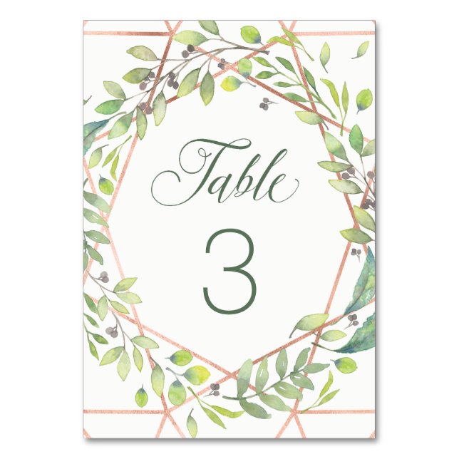 Tarjeta De Mesa Botánico moderno | Boda de aspecto de cobre (Anverso)
