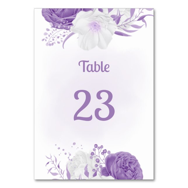 Tarjeta De Mesa botánico morado romántico (Anverso)