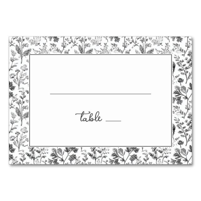 Tarjeta De Mesa Botánico Negro Elegante (Anverso)