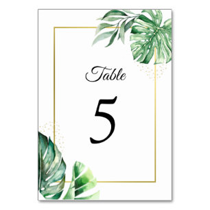 Tarjeta De Mesa Botánicos y oro de Monstera Tropical BODA