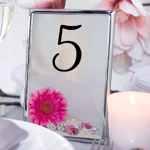 Tarjeta De Mesa Botones de diamante rosado Gerber Daisy Números de