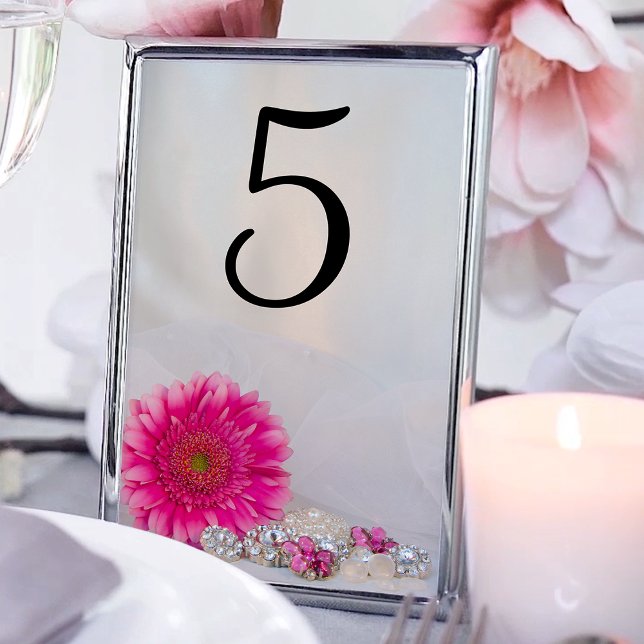Tarjeta De Mesa Botones de diamante rosado Gerber Daisy Números de (Subido por el creador)