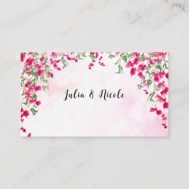 Tarjeta De Mesa Bougainvillea Rosada Ducha de Boda Forestal Tropic (Anverso)