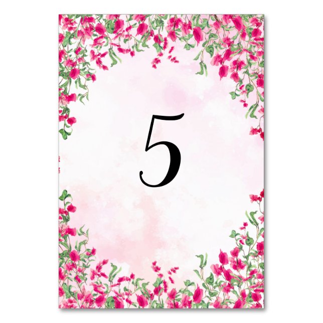 Tarjeta De Mesa Bougainvillea Rosada Ducha de Boda Forestal Tropic (Anverso)