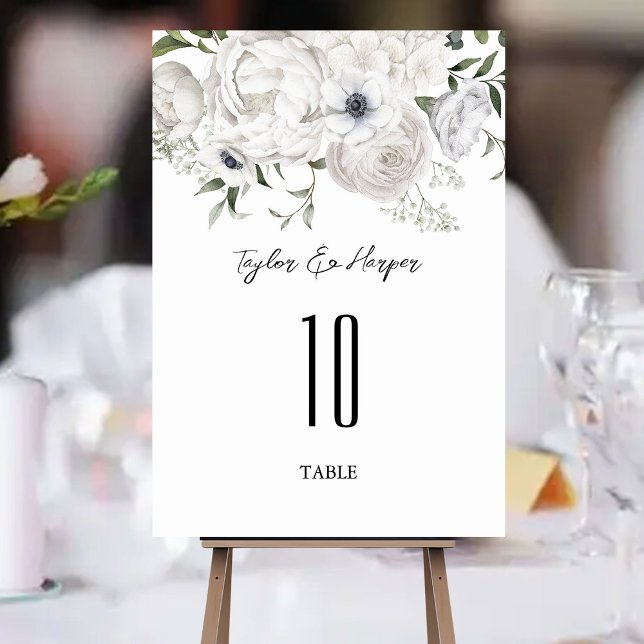 Tarjeta De Mesa Bouquet floral elegante blanco y negro moderno (Subido por el creador)