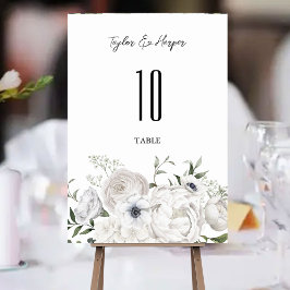 Tarjeta De Mesa Bouquet floral elegante blanco y negro moderno