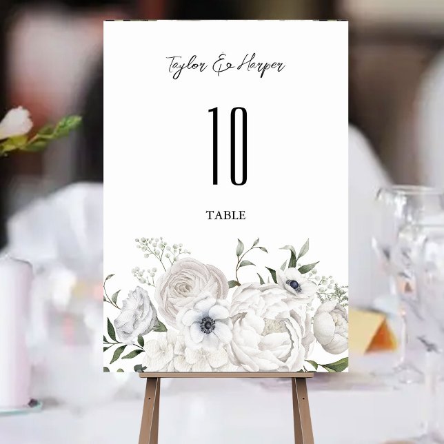 Tarjeta De Mesa Bouquet floral elegante blanco y negro moderno (Subido por el creador)