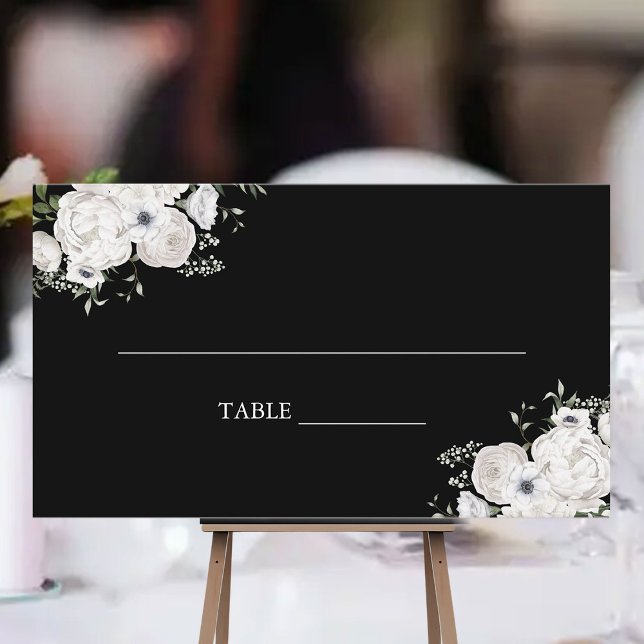 Tarjeta De Mesa Bouquet floral elegante blanco y negro moderno (Subido por el creador)