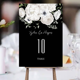 Tarjeta De Mesa Bouquet floral elegante blanco y negro moderno