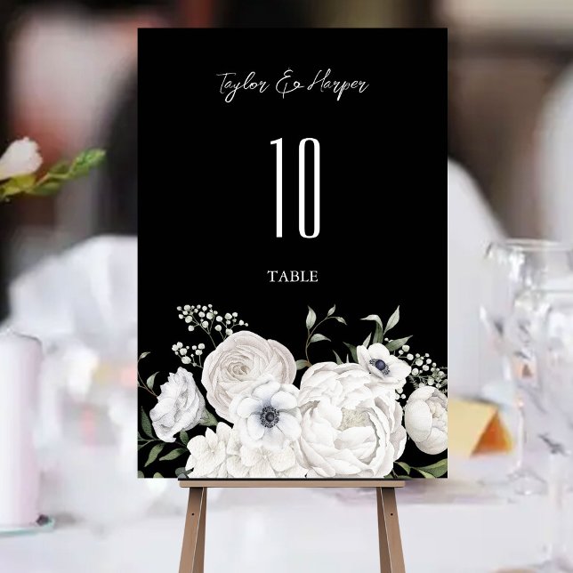 Tarjeta De Mesa Bouquet floral elegante blanco y negro moderno (Subido por el creador)