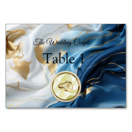 Tarjeta De Mesa Bouquets de los bordes azul-blanco y oro de Silky