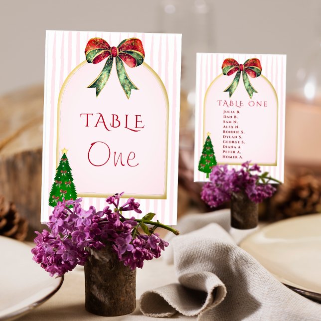 Tarjeta De Mesa Bow Tis The Season To Be Married Bridal Shower (Festive Bow Tis The Season To Be Married Christmas Bridal Shower Table Number Guest List on the Back)