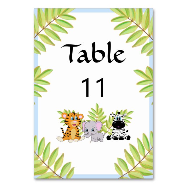 Tarjeta De Mesa Boy Blue Safari Jungle Tema Baby Shower (Anverso)