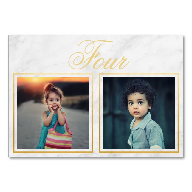 Tarjeta De Mesa Bride Groom Age Elegant Marble Gold Table Number (Anverso)