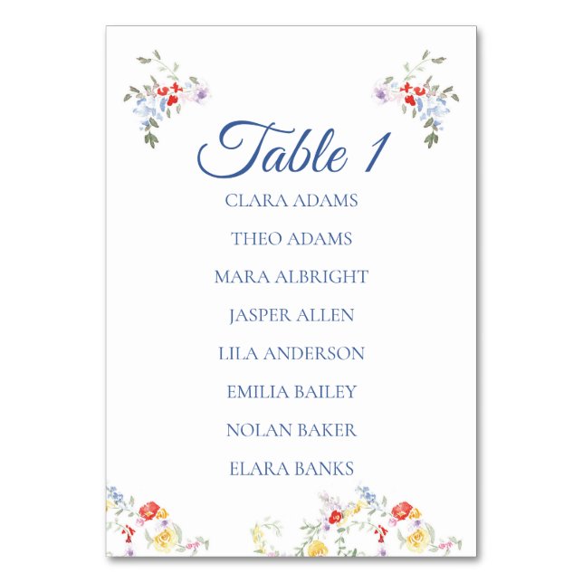 Tarjeta De Mesa Bright Floral Border Numeric Seating Charts (Anverso)