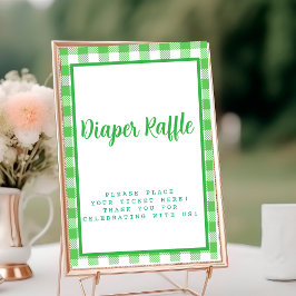 Tarjeta De Mesa Brillante Green Gingham Diaper Raffle