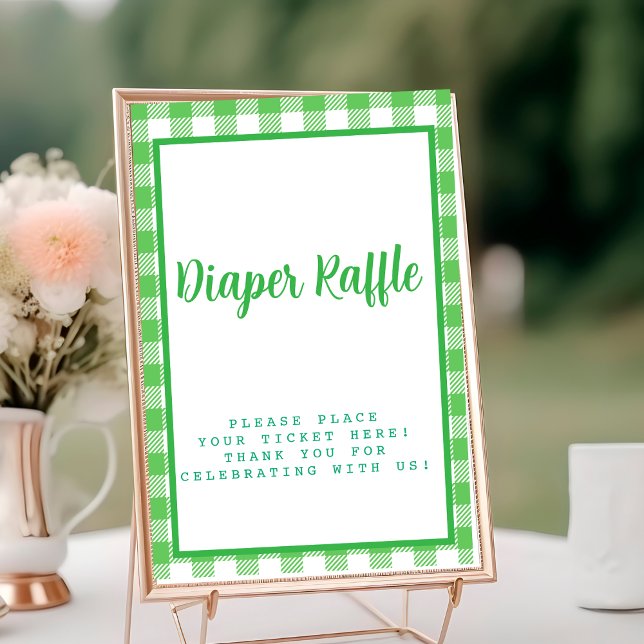 Tarjeta De Mesa Brillante Green Gingham Diaper Raffle (Bright Green Gingham Diaper Raffle Table Number)