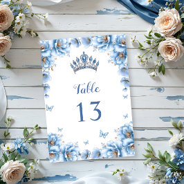 Tarjeta De Mesa Brillante negrita Floral Dusty Azul Quinceañera