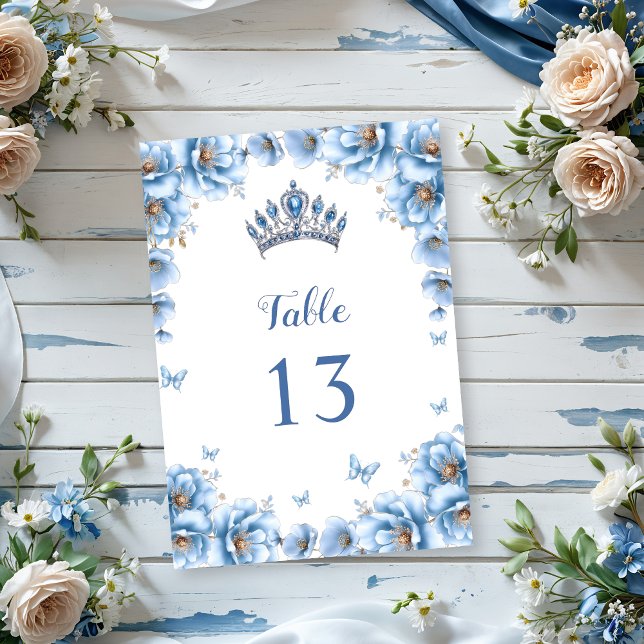 Tarjeta De Mesa Brillante negrita Floral Dusty Azul Quinceañera (Subido por el creador)