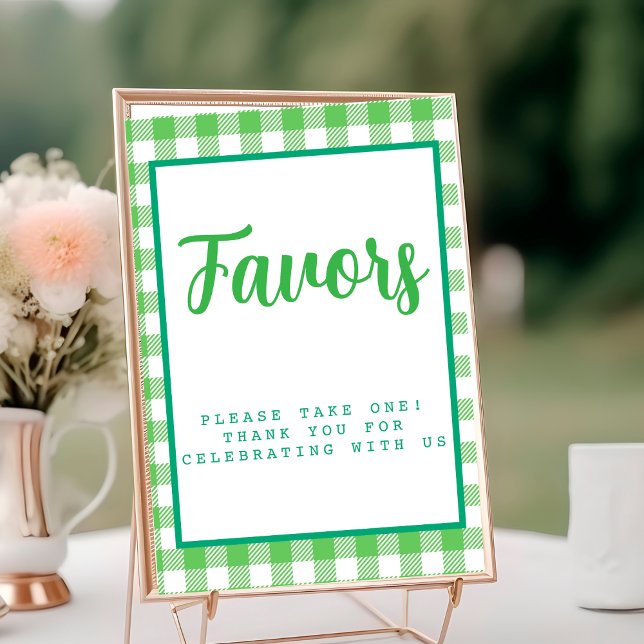 Tarjeta De Mesa Brillantes Vecinos Gingham Favors (Bright Green Gingham Favors Table Number)
