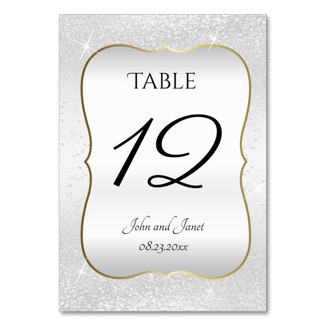 Tarjeta De Mesa Brillo Blanco y Recorte Dorado (Anverso)