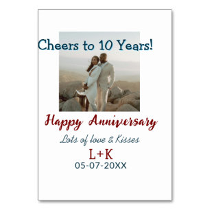 Tarjeta De Mesa Brindis por 10 años feliz aniversario agregar foto