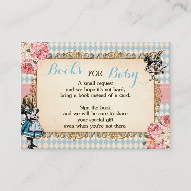 Tarjeta De Mesa Bring a Book Alice in Wonderland Baby Shower Card (Anverso)