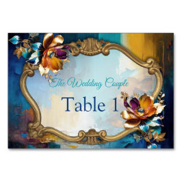 Tarjeta De Mesa Bronce abstracto de estilo barroco dorado-azul
