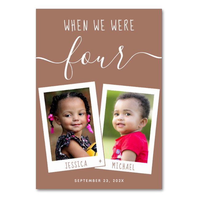 Tarjeta De Mesa Brown Cuando Eramos Niños De Edad Fotos Boda De Gu (Anverso)
