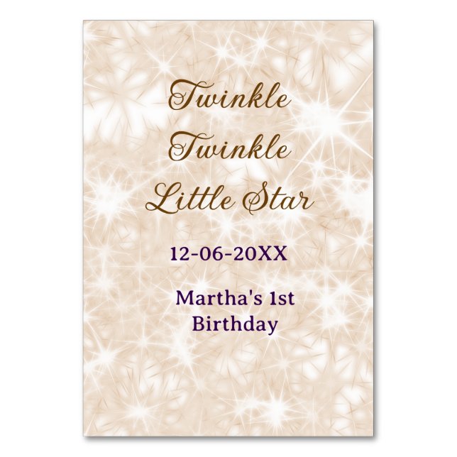 Tarjeta De Mesa Brown glitter twinkle twinkle little star birthday (Anverso)