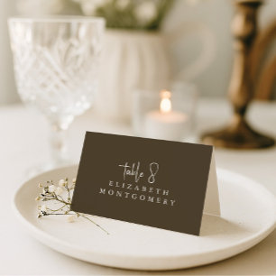 Tarjeta De Mesa Brown Simple Modern Wedding Calligraphy