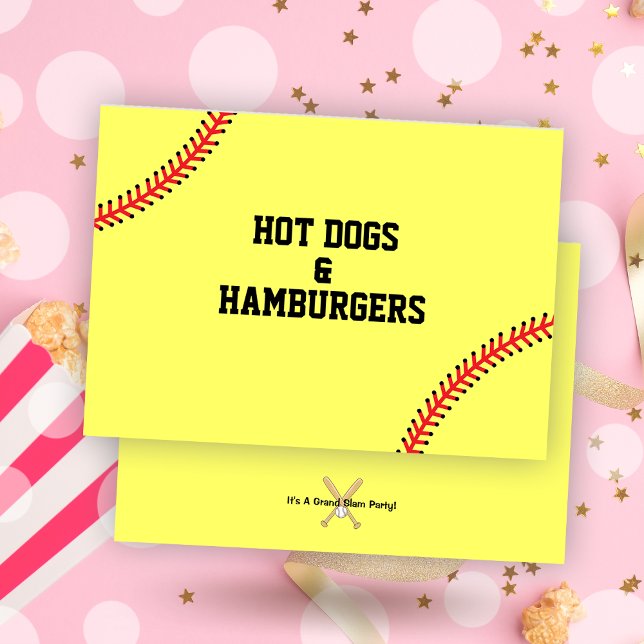 Tarjeta de mesa Buffet de la fiesta de cumpleaños  (Softball Birthday Party Buffet Food Table Card)