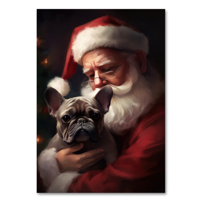 Tarjeta De Mesa Bulldog francés con Navidades festivos de Santa Cl (Anverso)