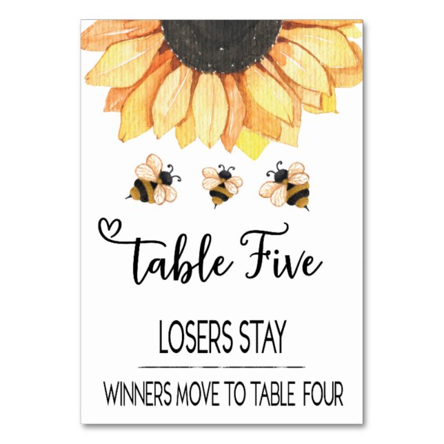 Tarjeta de mesa Bunco Sunflower Bee #5 (Anverso)
