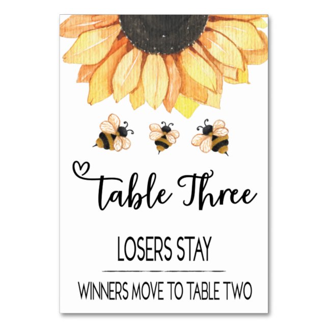 Tarjeta De Mesa Bunco Sunflower Bee Table Card #3 (Anverso)