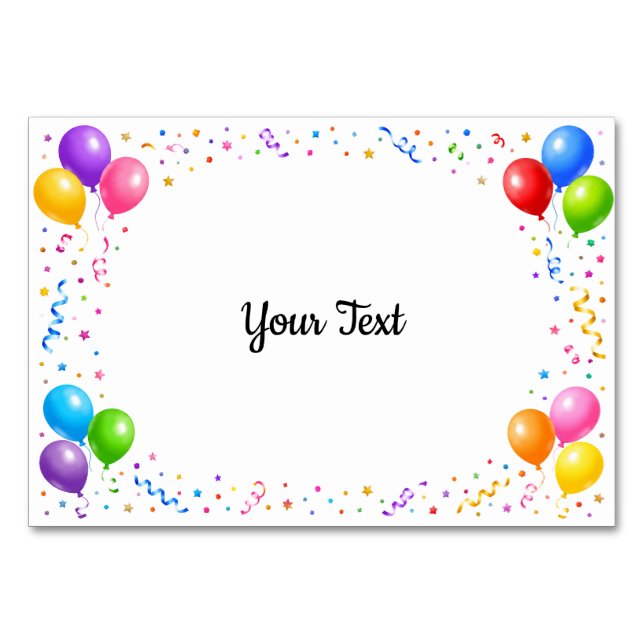 Tarjeta De Mesa Bunte Party Ballons Konfetti Rahmen Design (Anverso)