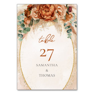 Tarjeta De Mesa Buquet de lujo terracotta burgundy peonías sage