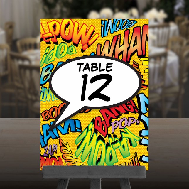 Tarjeta De Mesa Burbuja de diálogo de cómic moderno y divertido (Colorful Fun Modern Comic Book Speech Bubble Table Number)
