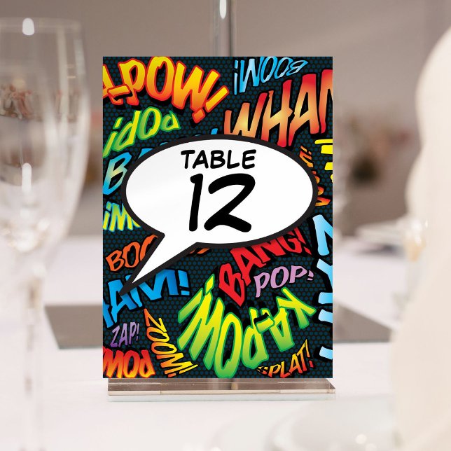 Tarjeta De Mesa Burbuja de diálogo divertida cómic retro (Speech Bubble Fun Retro Comic Book Table Number)