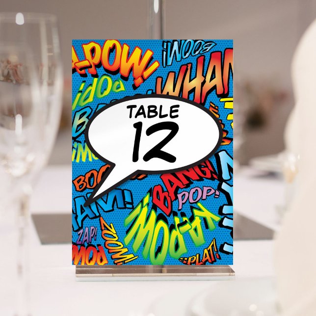 Tarjeta De Mesa Burbuja de diálogo divertida número de tabla de li (Speech Bubble Fun Comic Book Table Number)