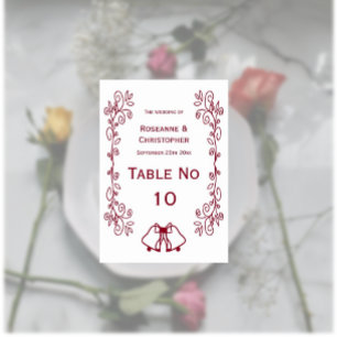 Tarjeta De Mesa Burgundy Bells Scrollwork Boda de diseño
