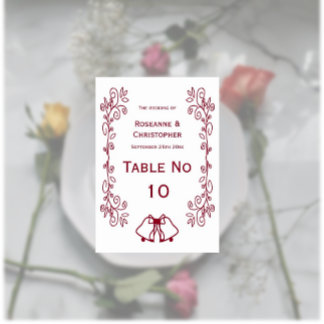 Tarjeta De Mesa Burgundy Bells Scrollwork Boda de diseño