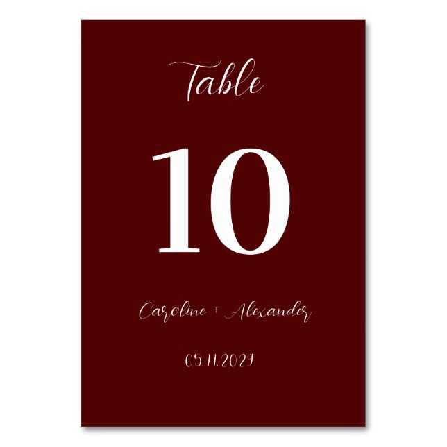 Tarjeta De Mesa Burgundy Boho Modern Elegant Unique Wedding (Anverso)